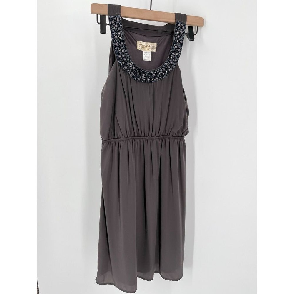 Francesca's Collection Dark Grey Sleeveless Dress Beaded Neckline Size L large